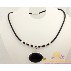 Серебряное колье на шнурке Веста оникс 8028